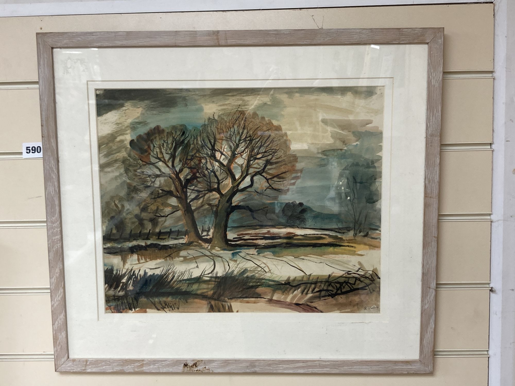 Rowland Suddaby (1912-1973), watercolour, Trees in a landscape, Studio stamp, 32 x 40cm